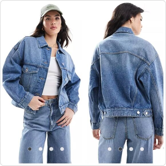 Bershka oversized lightly distressed denim jacket sz XS - Picture 1 of 11